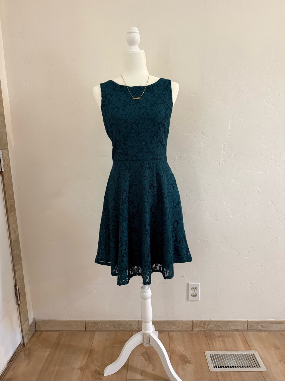 Macy's Teal Lace Fit-and-Flare Dress